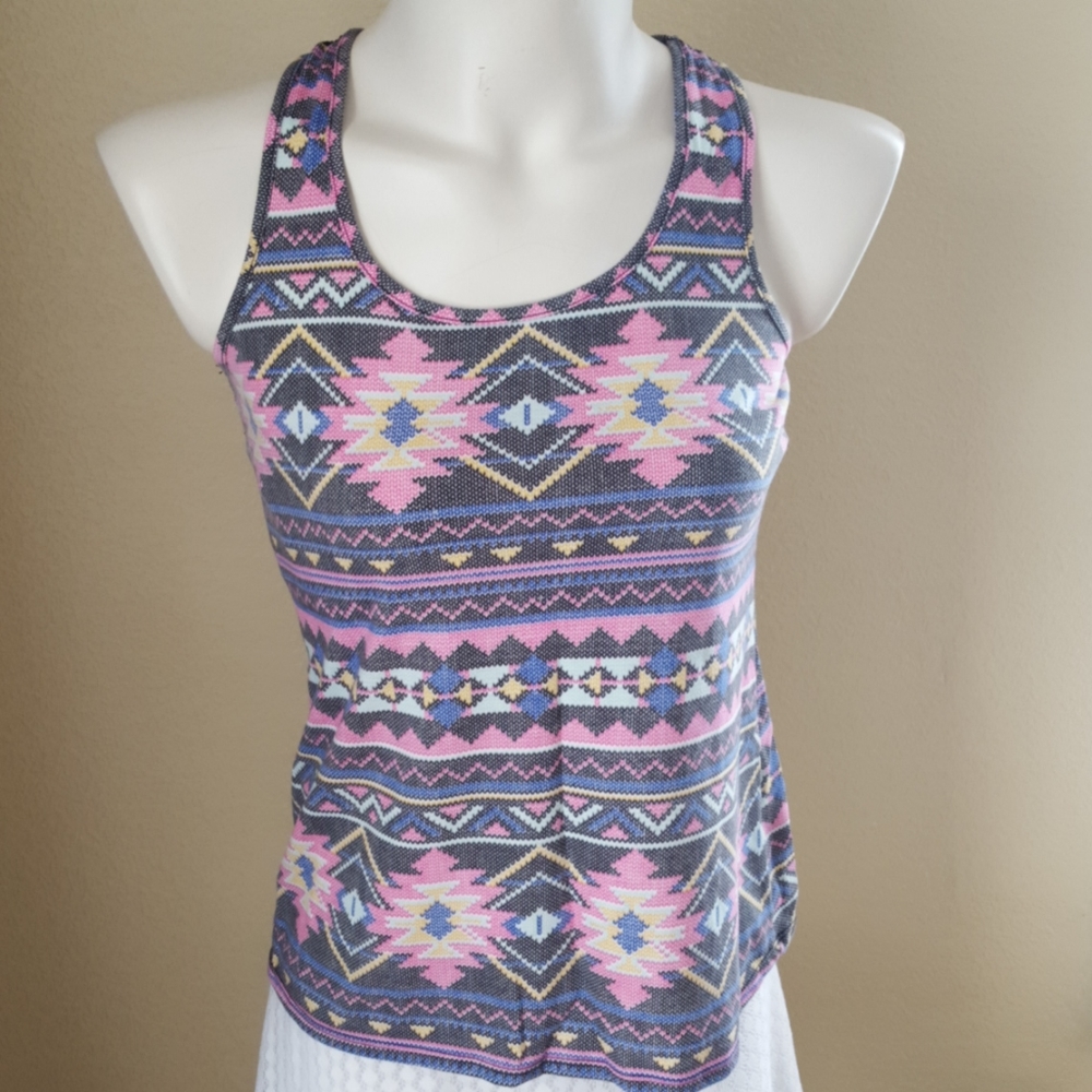 EUC Self Esteem junior tank top geo design sz L